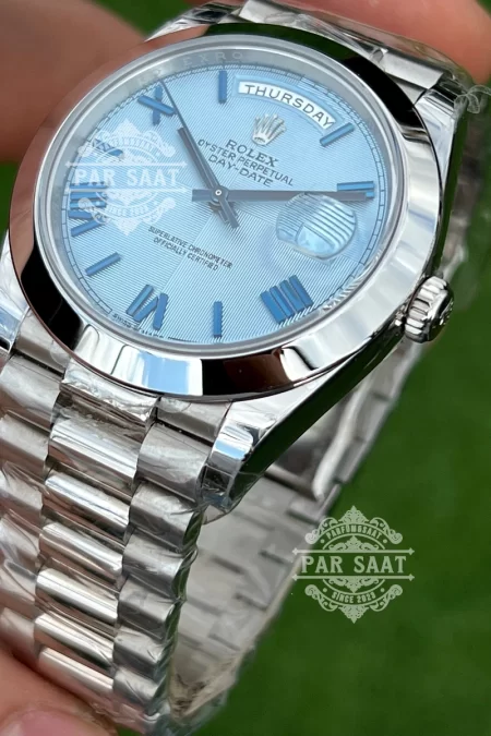Rolex Day-Date Platinum Blue Glacier Roman 228206