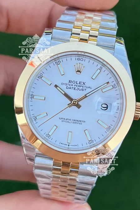 Rolex Datejust Two Tone Gold Beyaz Kadran Düz Bezel