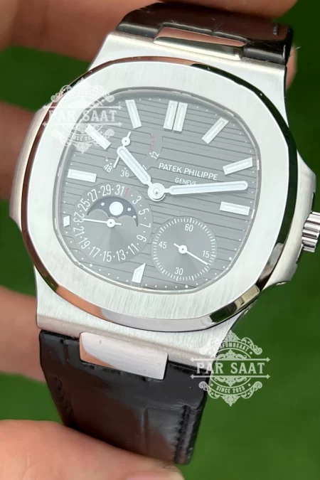Patek 5712 Gri Kadran Siyah Deri Kordon