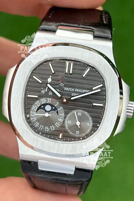 Patek 5712 Gri Kadran Siyah Deri Kordon