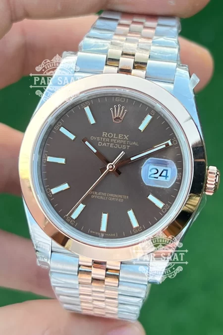 Rolex Datejust Two Tone Chocolate Düz Bezel Rose Gold