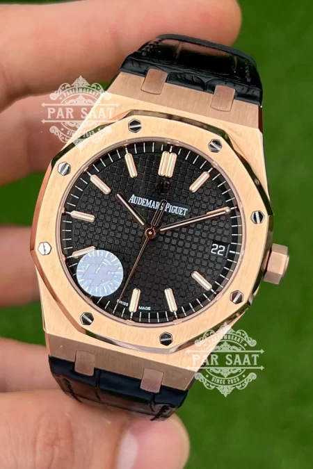 AP Royal Oak Rose Siyah Kadran Deri Kordon 15500ST